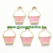   Arany Rózsaszín Fehér Színű Tűzzománc Muffin Sütemény Medál 16x11mm