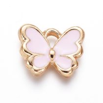   Arany Színű Rózsaszín Tűzzománc Lepke Pillangó Medál 10,5x12,5mm
